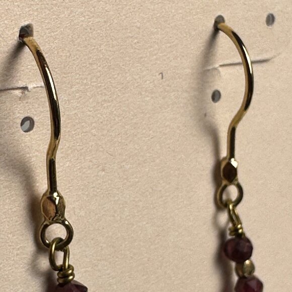 Peyote Bird Garnet Beaded Heart Drop Dangle Earrings Sterling Silver Artzy Boho - Picture 7 of 10